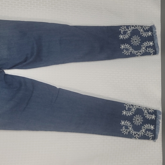 Ann Taylor The Skinny jeans size 2 embroidered detail frayed hem excellent cond - Picture 7 of 7
